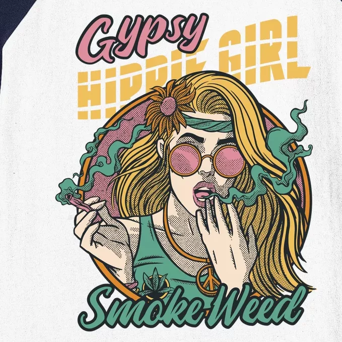 Gypsy Hippie Girl Smoke Weed Retro Baseball Sleeve Shirt