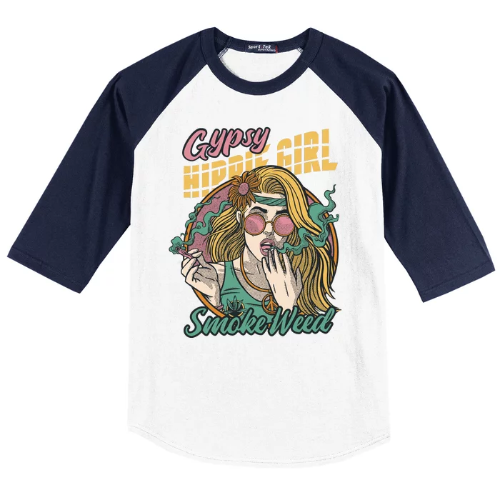 Gypsy Hippie Girl Smoke Weed Retro Baseball Sleeve Shirt