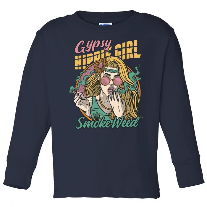 Gypsy Hippie Girl Smoke Weed Retro Toddler Long Sleeve Shirt