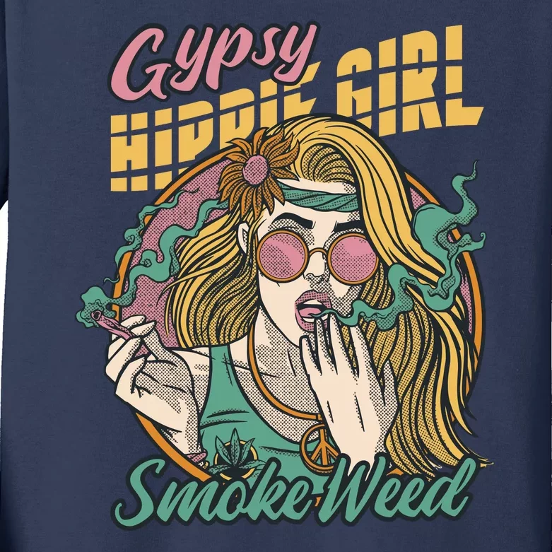 Gypsy Hippie Girl Smoke Weed Retro Kids Long Sleeve Shirt