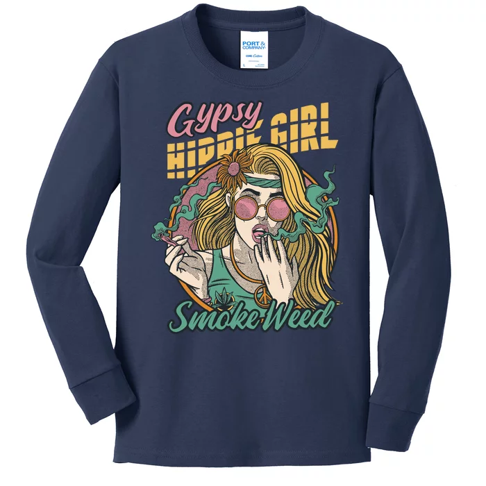 Gypsy Hippie Girl Smoke Weed Retro Kids Long Sleeve Shirt