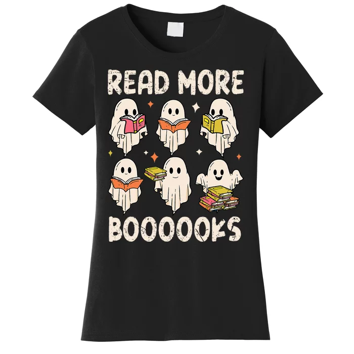 Groovy Halloween Ghost Read More Boooooks Librarian Teacher Women's T-Shirt