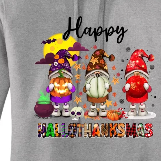 Gnomes Happy Hallothanksmas Halloween Thanksgiving Christmas Gift Women's Pullover Hoodie