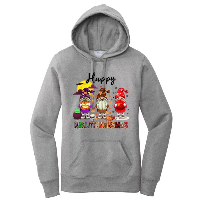 Gnomes Happy Hallothanksmas Halloween Thanksgiving Christmas Gift Women's Pullover Hoodie