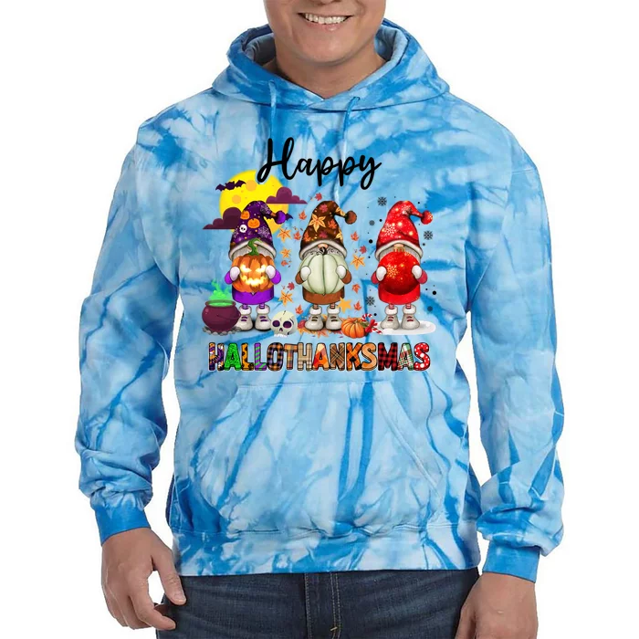 Gnomes Happy Hallothanksmas Halloween Thanksgiving Christmas Gift Tie Dye Hoodie