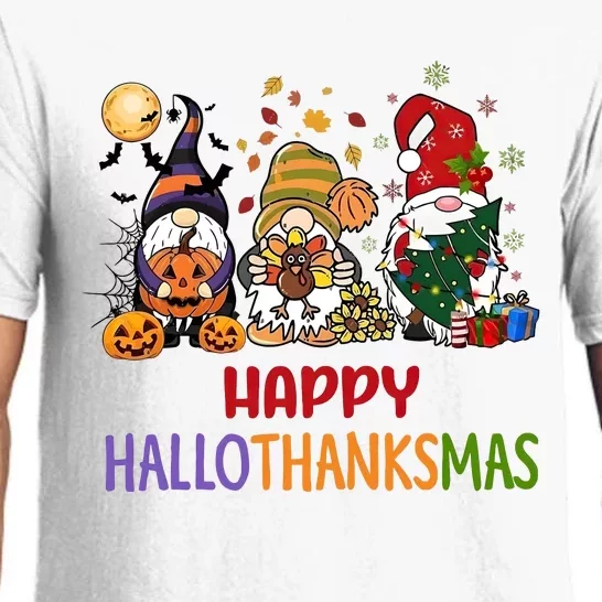 Gnomes Happy Hallothanksmas Halloween Thanksgivng Christmas Pajama Set