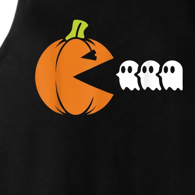 Gamer Humorous Halloween Pumpkin Eating Ghost Ladies Tri-Blend Wicking Tank