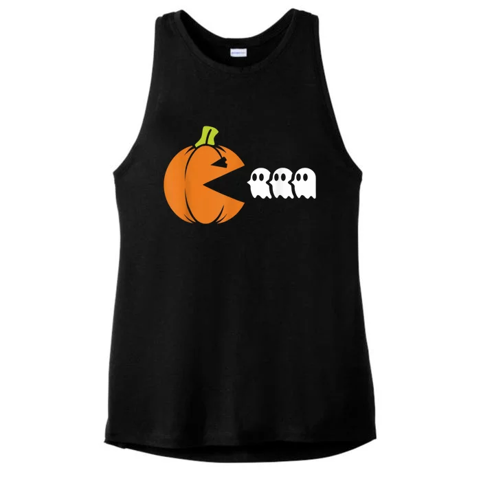 Gamer Humorous Halloween Pumpkin Eating Ghost Ladies Tri-Blend Wicking Tank