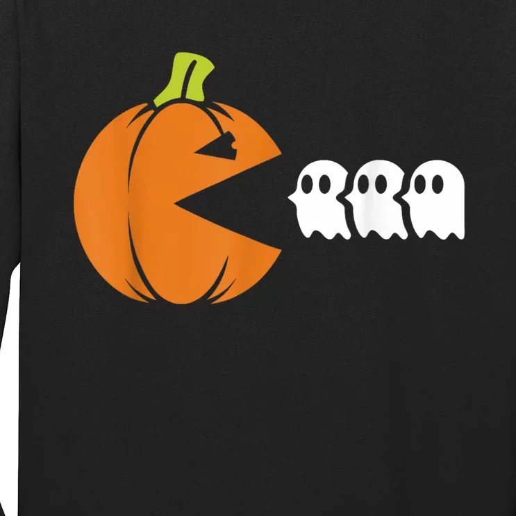 Gamer Humorous Halloween Pumpkin Eating Ghost Long Sleeve Shirt