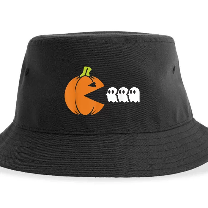 Gamer Humorous Halloween Pumpkin Eating Ghost Sustainable Bucket Hat