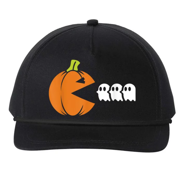 Gamer Humorous Halloween Pumpkin Eating Ghost Snapback Five-Panel Rope Hat