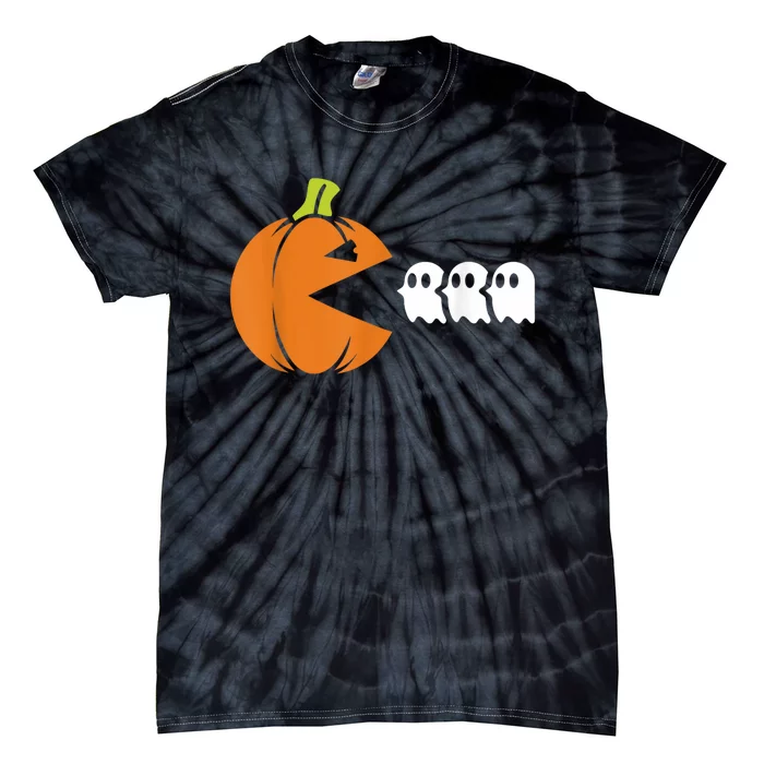 Gamer Humorous Halloween Pumpkin Eating Ghost Tie-Dye T-Shirt