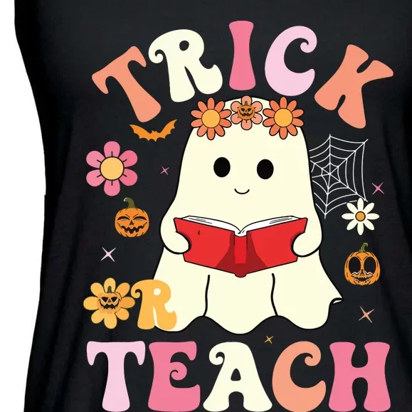 Groovy Halloweengroovy Halloween Trick Or Teach Retro Ladies Essential Flowy Tank