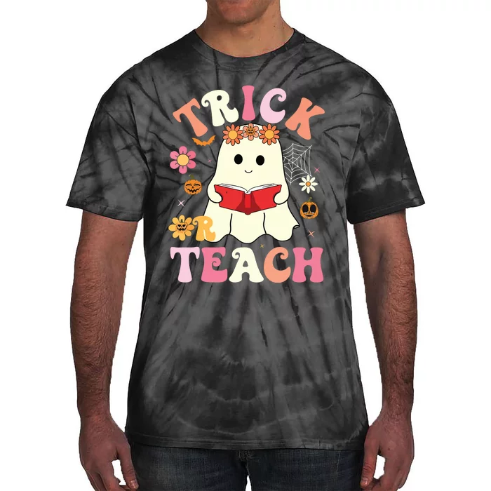 Groovy Halloweengroovy Halloween Trick Or Teach Retro Tie-Dye T-Shirt