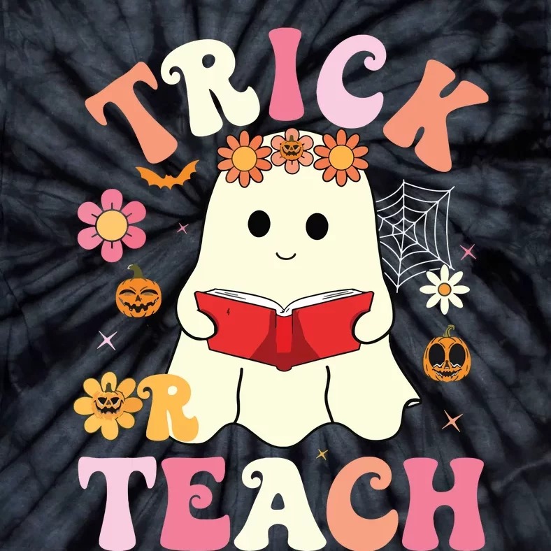 Groovy Halloweengroovy Halloween Trick Or Teach Retro Tie-Dye T-Shirt