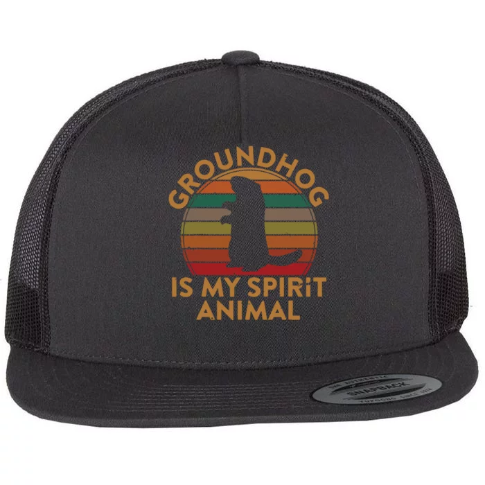 Ground Hog Is My Spirit Animal Gift Silhouette Groundhog Day Flat Bill Trucker Hat