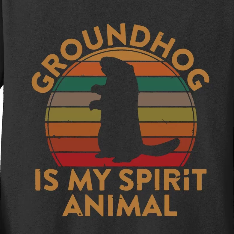 Ground Hog Is My Spirit Animal Gift Silhouette Groundhog Day Kids Long Sleeve Shirt