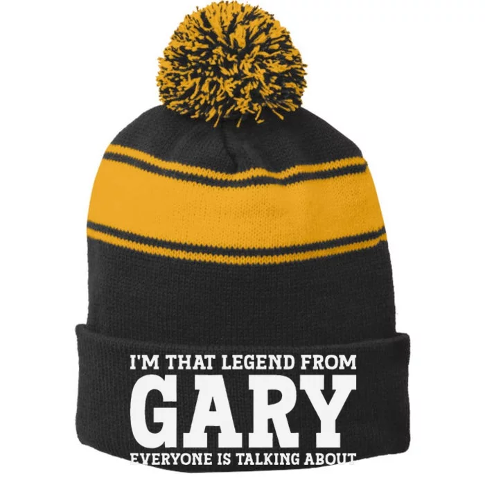 Gary Hometown In Indiana Home Roots Funny City Gary Stripe Pom Pom Beanie