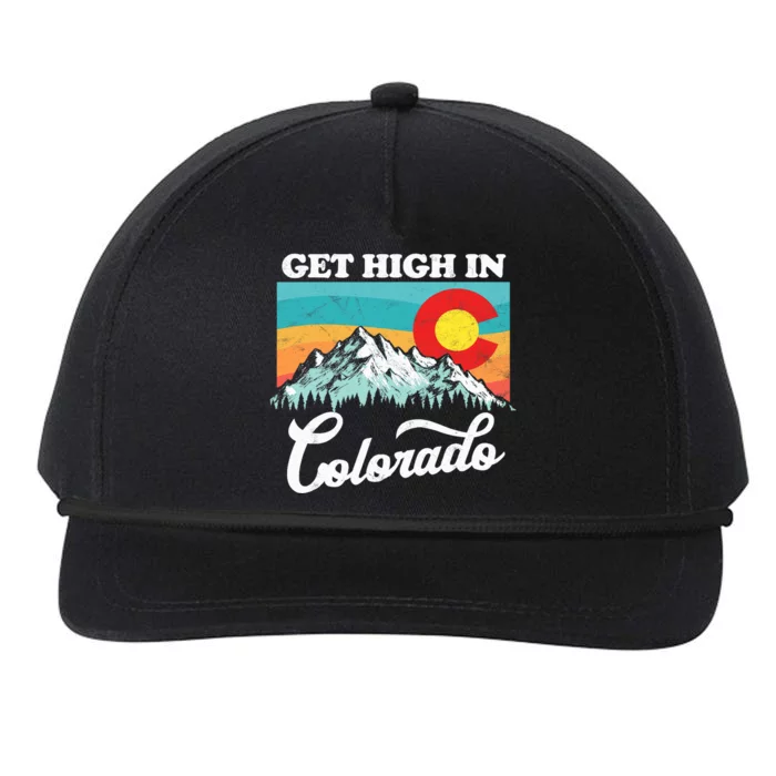 Get High In Colorado Retro State Flag Mountains Graphic Snapback Five-Panel Rope Hat