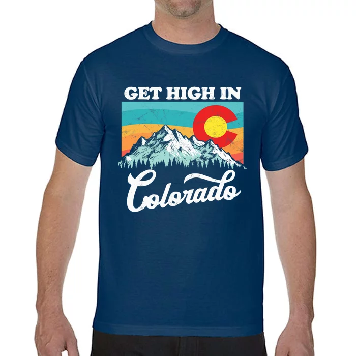 Get High In Colorado Retro State Flag Mountains Graphic Comfort Colors T-Shirt