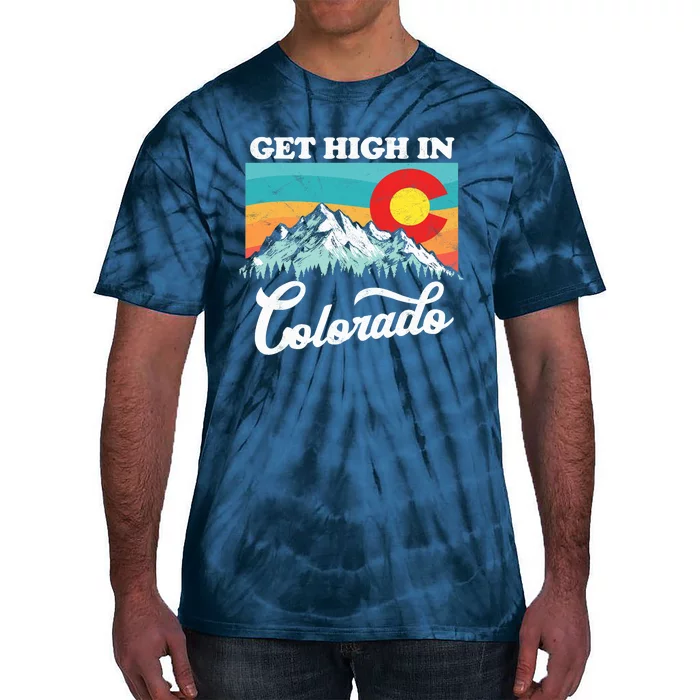 Get High In Colorado Retro State Flag Mountains Graphic Tie-Dye T-Shirt