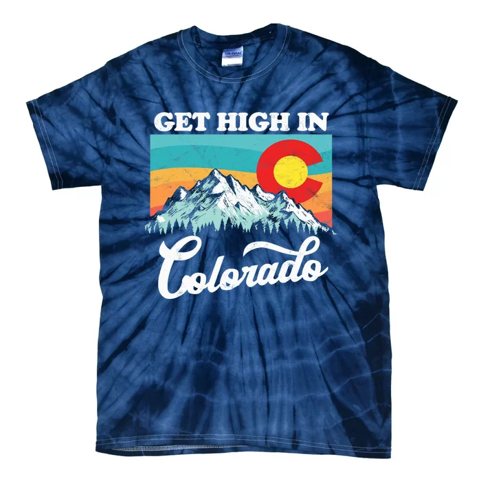 Get High In Colorado Retro State Flag Mountains Graphic Tie-Dye T-Shirt