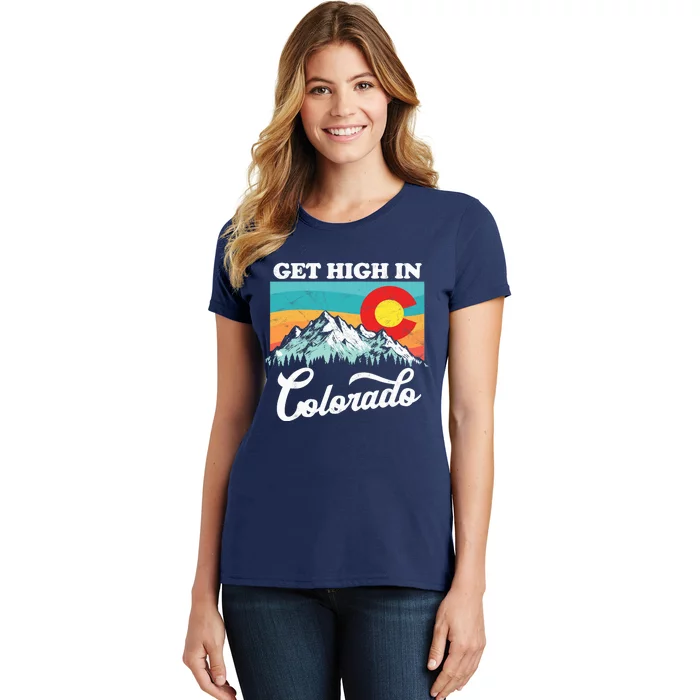 Get High In Colorado Retro State Flag Mountains Graphic Women's T-Shirt