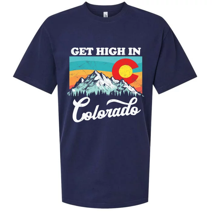 Get High In Colorado Retro State Flag Mountains Graphic Sueded Cloud Jersey T-Shirt