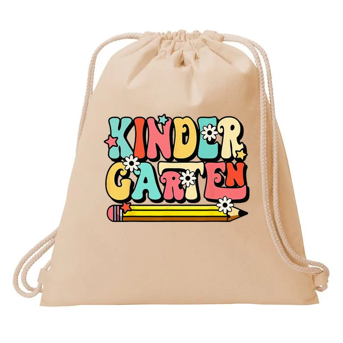 Groovy Hello Kindergarten Vibes Retro Teacher To School Drawstring Bag