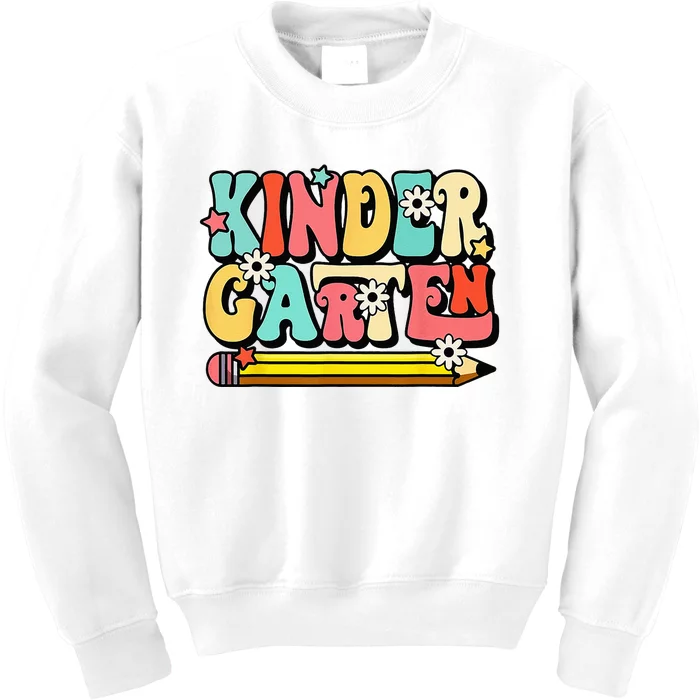 Groovy Hello Kindergarten Vibes Retro Teacher To School Kids Sweatshirt