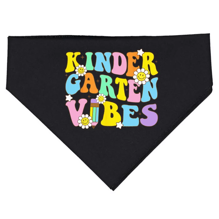 Groovy Hello Kindergarten Vibes Retro Teacher Back To School USA-Made Doggie Bandana