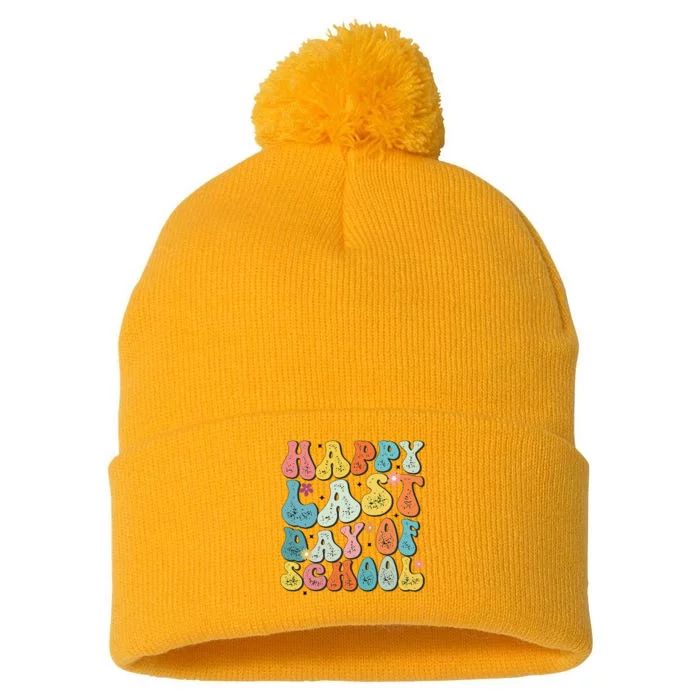 Groovy Happy Last Day of School Teacher Student Graduation Pom Pom 12in Knit Beanie