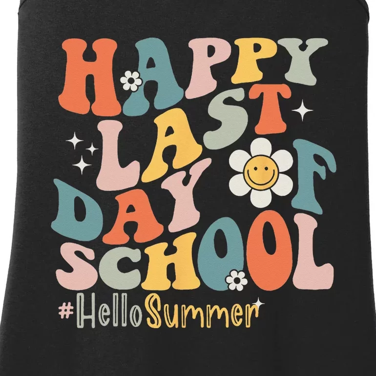 Groovy Happy Last Day of School Teacher Student Hello Summer Ladies Essential Tank