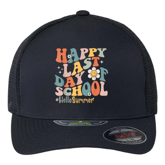 Groovy Happy Last Day Of School Teacher Student Hello Summer Flexfit Unipanel Trucker Cap