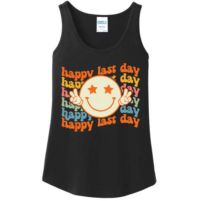 Groovy Happy Last Day of School Smile Face Student Teacher Ladies Essential Tank