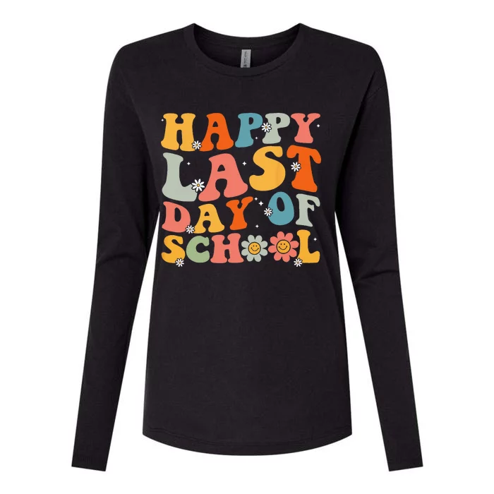 Groovy Happy Last Day Of School Teacher Student Graduation Womens Cotton Relaxed Long Sleeve T-Shirt