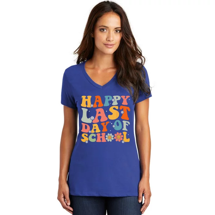 Groovy Happy Last Day Of School Teacher Student Graduation Women's V-Neck T-Shirt