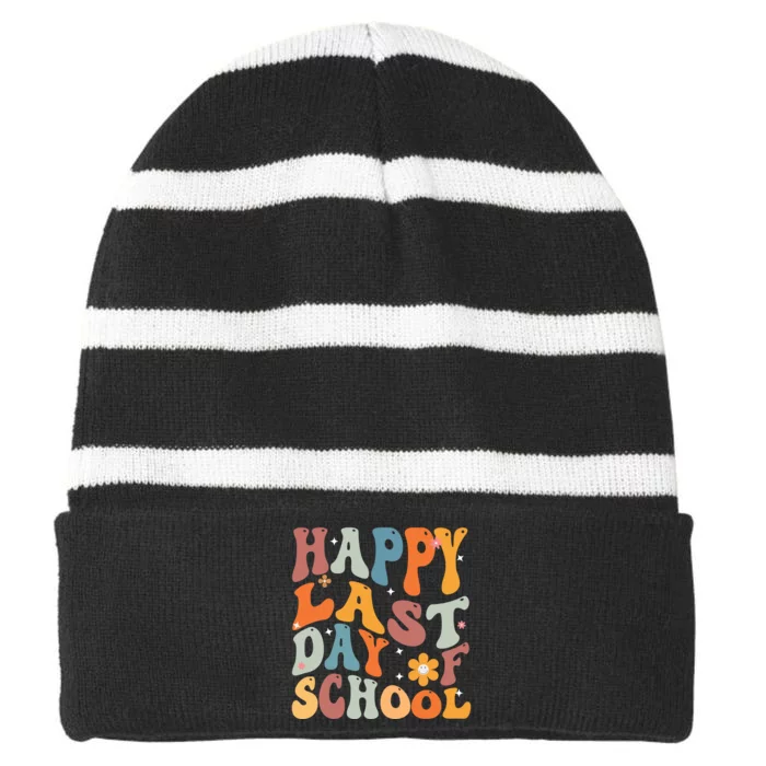 Groovy Happy Last Day Of School Teacher Student Graduation 7267 Striped Beanie with Solid Band