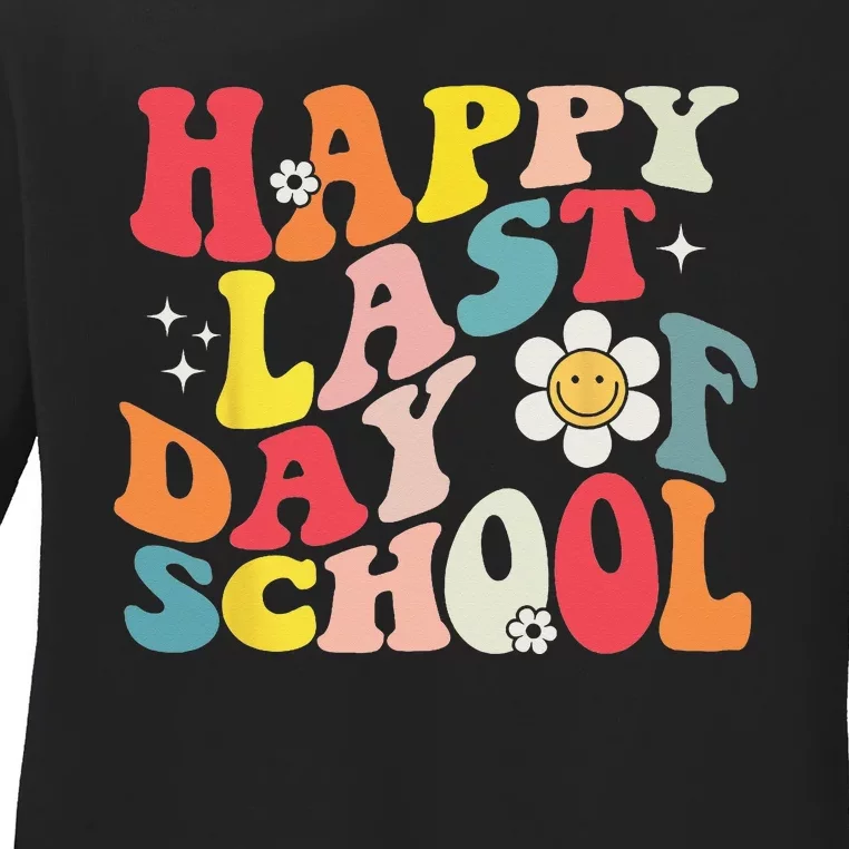 Groovy Happy Last Day of School Teacher Student Graduation Ladies Long Sleeve Shirt