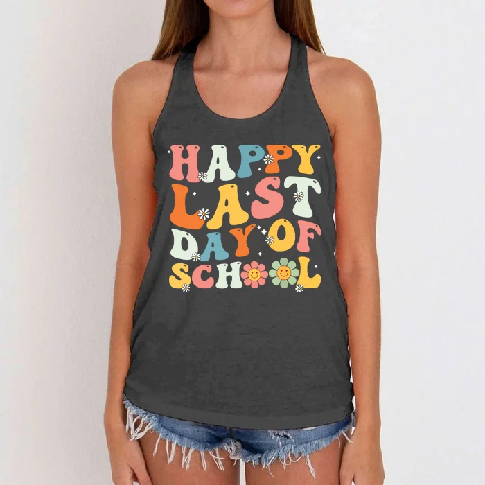 Groovy Happy Last Day Of School Teacher Student Graduation 7908 Women's Knotted Racerback Tank