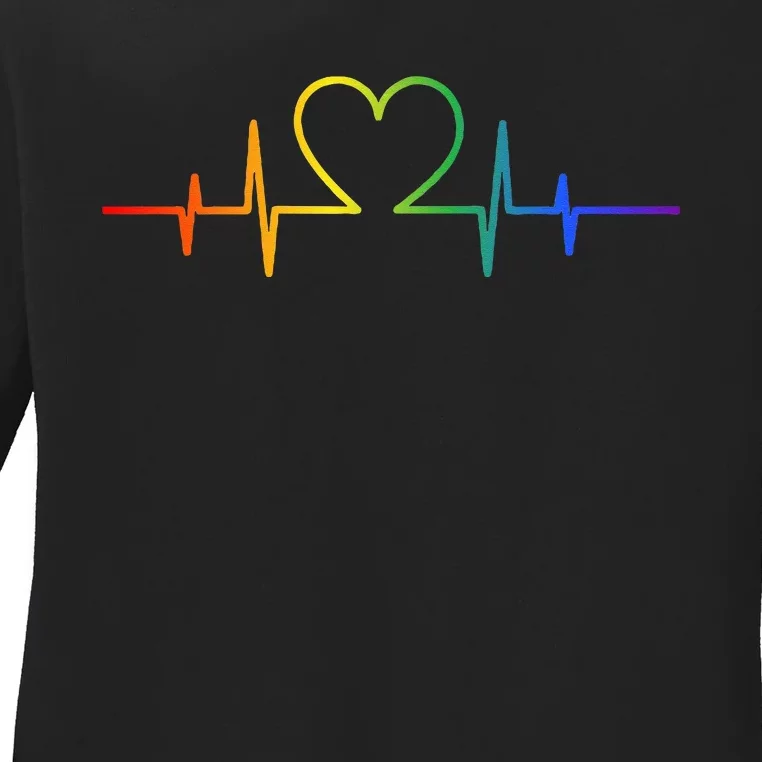 Gay Heartbeat LGBT Pride Rainbow Flag LGBTQ Cool Les Ally Ladies Long Sleeve Shirt