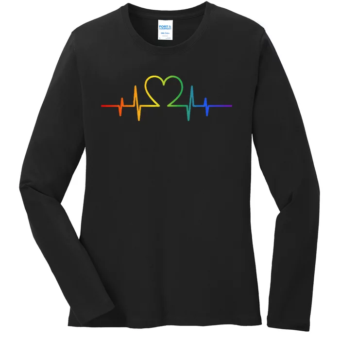 Gay Heartbeat LGBT Pride Rainbow Flag LGBTQ Cool Les Ally Ladies Long Sleeve Shirt