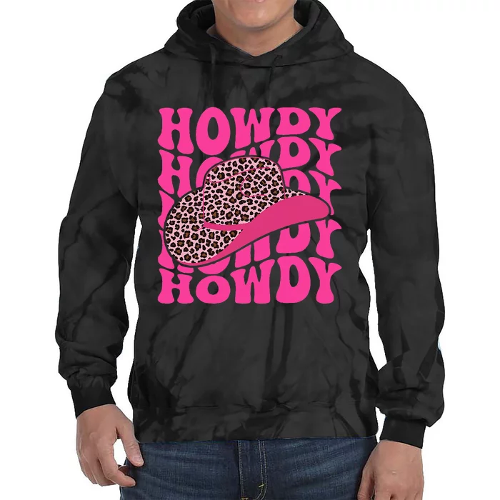 Groovy Howdy Leopard Hat Western Country Cute Cowgirl Tie Dye Hoodie