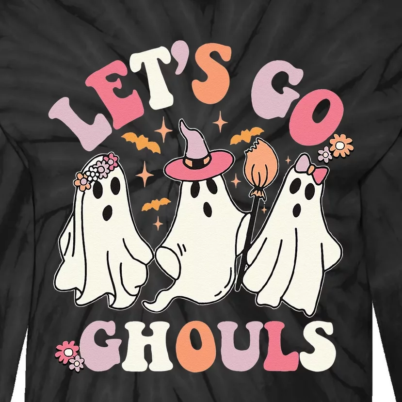 Groovy Halloween Let's Go Ghouls Retro Floral Ghost Costume Tie-Dye Long Sleeve Shirt