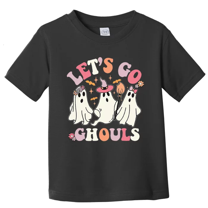 Groovy Halloween Let's Go Ghouls Retro Floral Ghost Costume Toddler T-Shirt