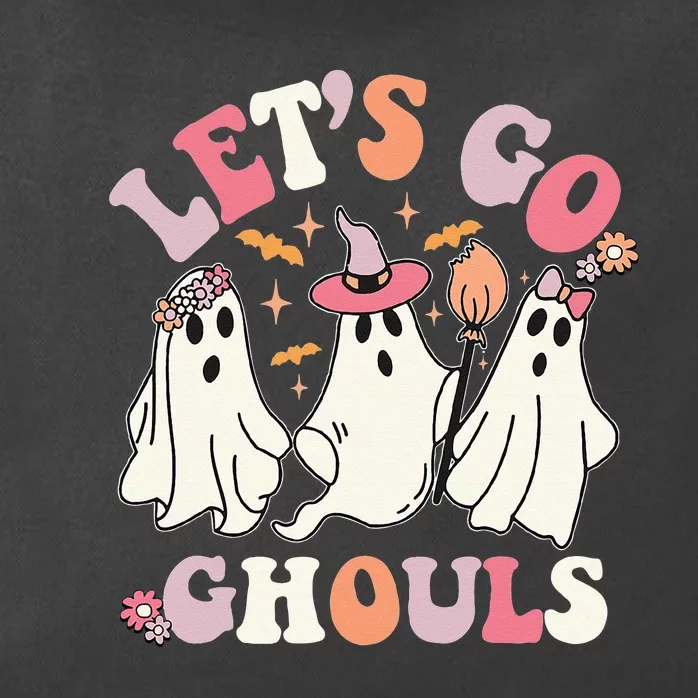 Groovy Halloween Let's Go Ghouls Retro Floral Ghost Costume Zip Tote Bag