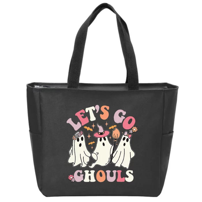 Groovy Halloween Let's Go Ghouls Retro Floral Ghost Costume Zip Tote Bag