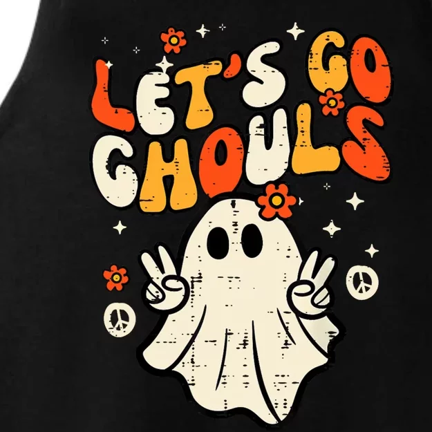 Ghost Halloween Lets Go Ghouls Retro Costume Ladies Tri-Blend Wicking Tank