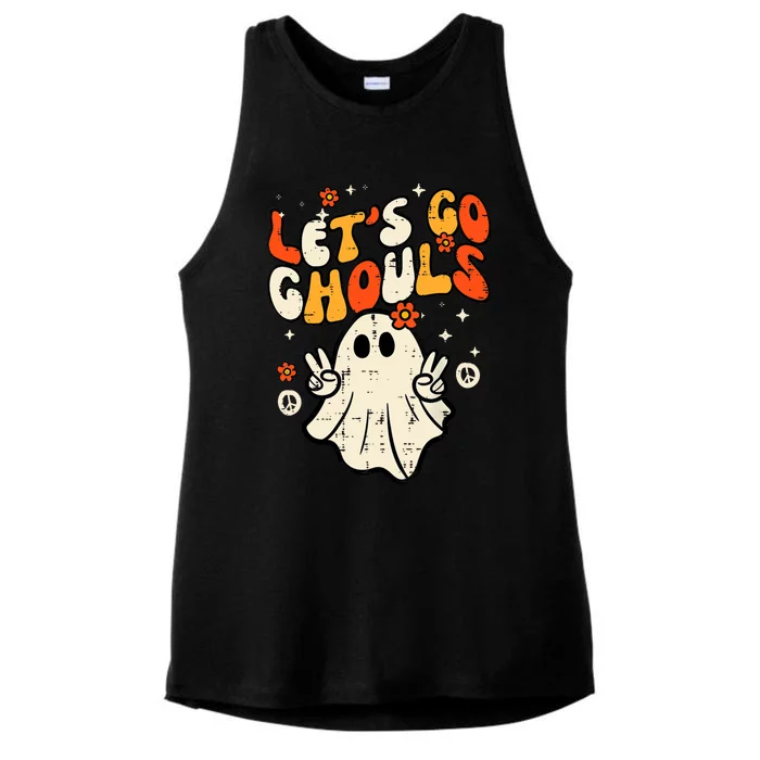 Ghost Halloween Lets Go Ghouls Retro Costume Ladies Tri-Blend Wicking Tank