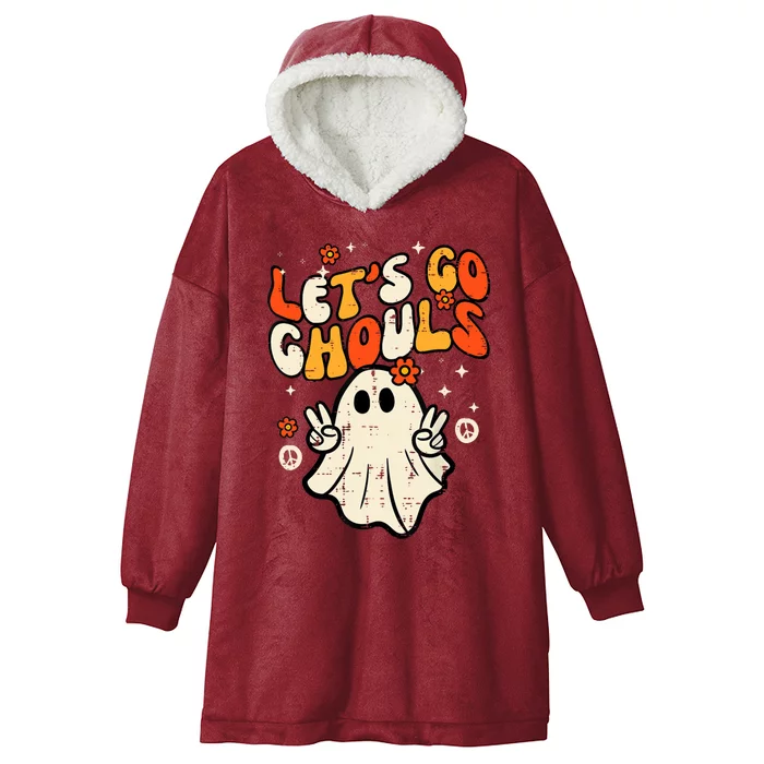 Ghost Halloween Lets Go Ghouls Retro Costume Hooded Wearable Blanket